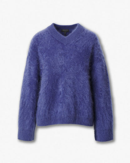 Jada Brushed Cashmere V-Neck Sweater - Dark Blue