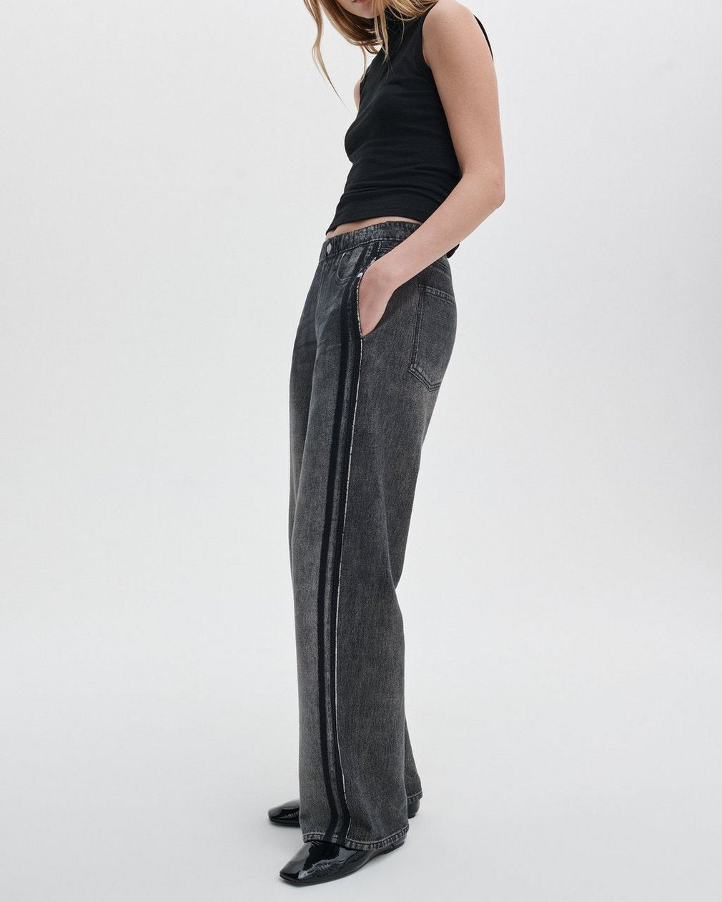 Miramar Wide-Leg Track Pants - Washed Black