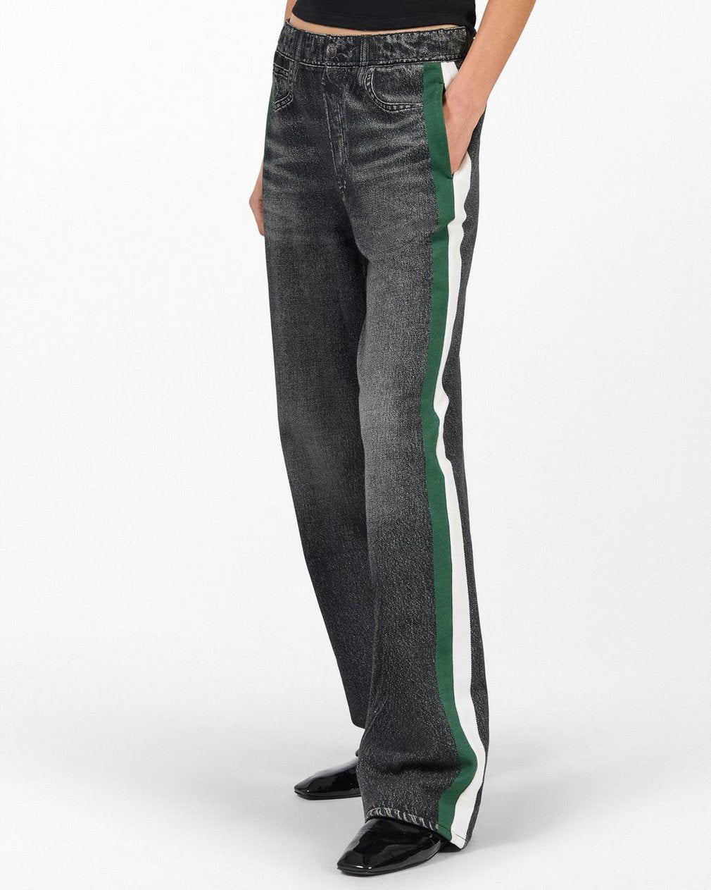 Miramar Sport Stripe Track Pants - Washedblck Grn Wht Stripe