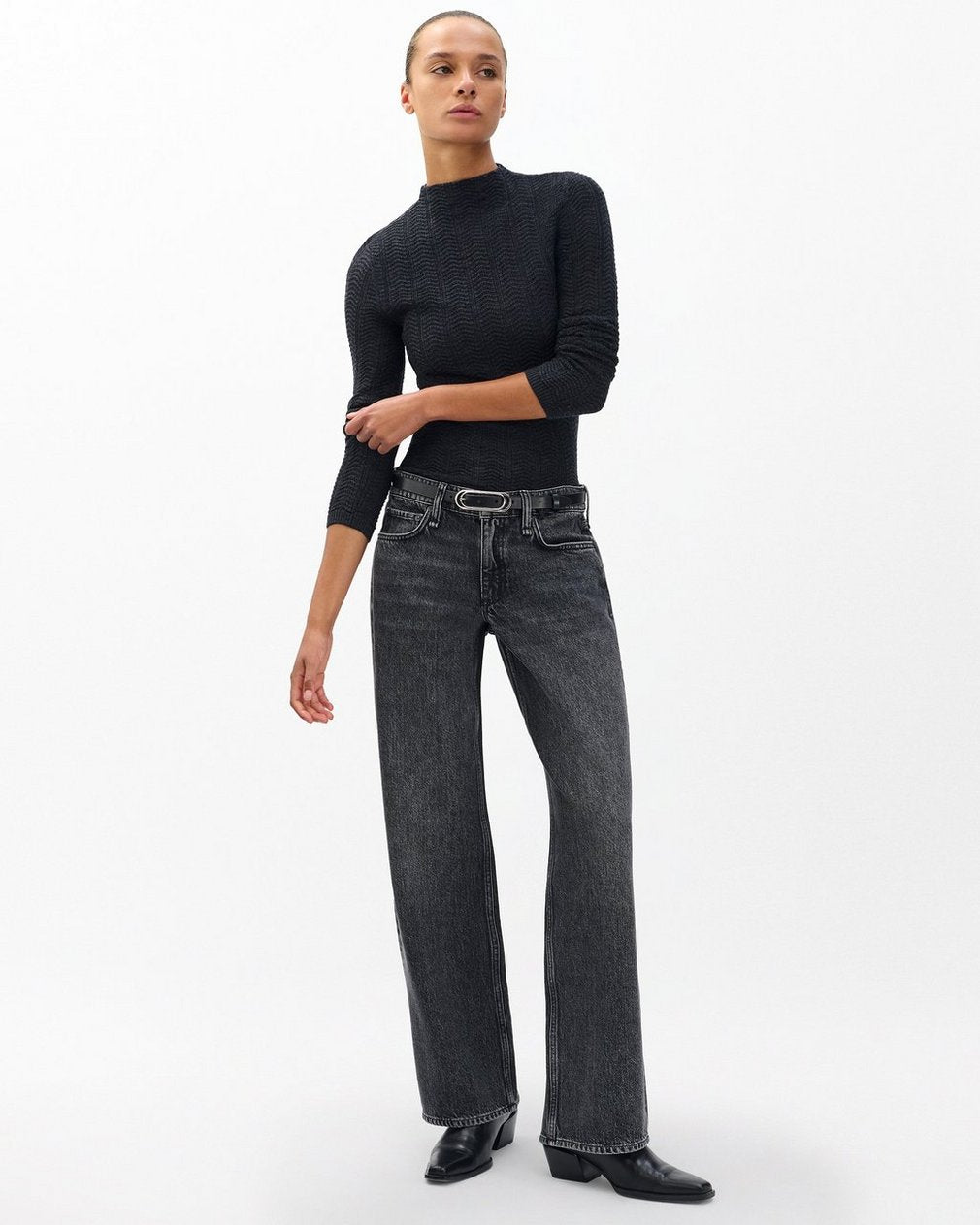 Saige Relaxed Straight Jeans - Charcoal