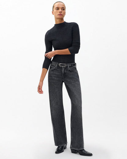 Saige Relaxed Straight Jeans - Charcoal