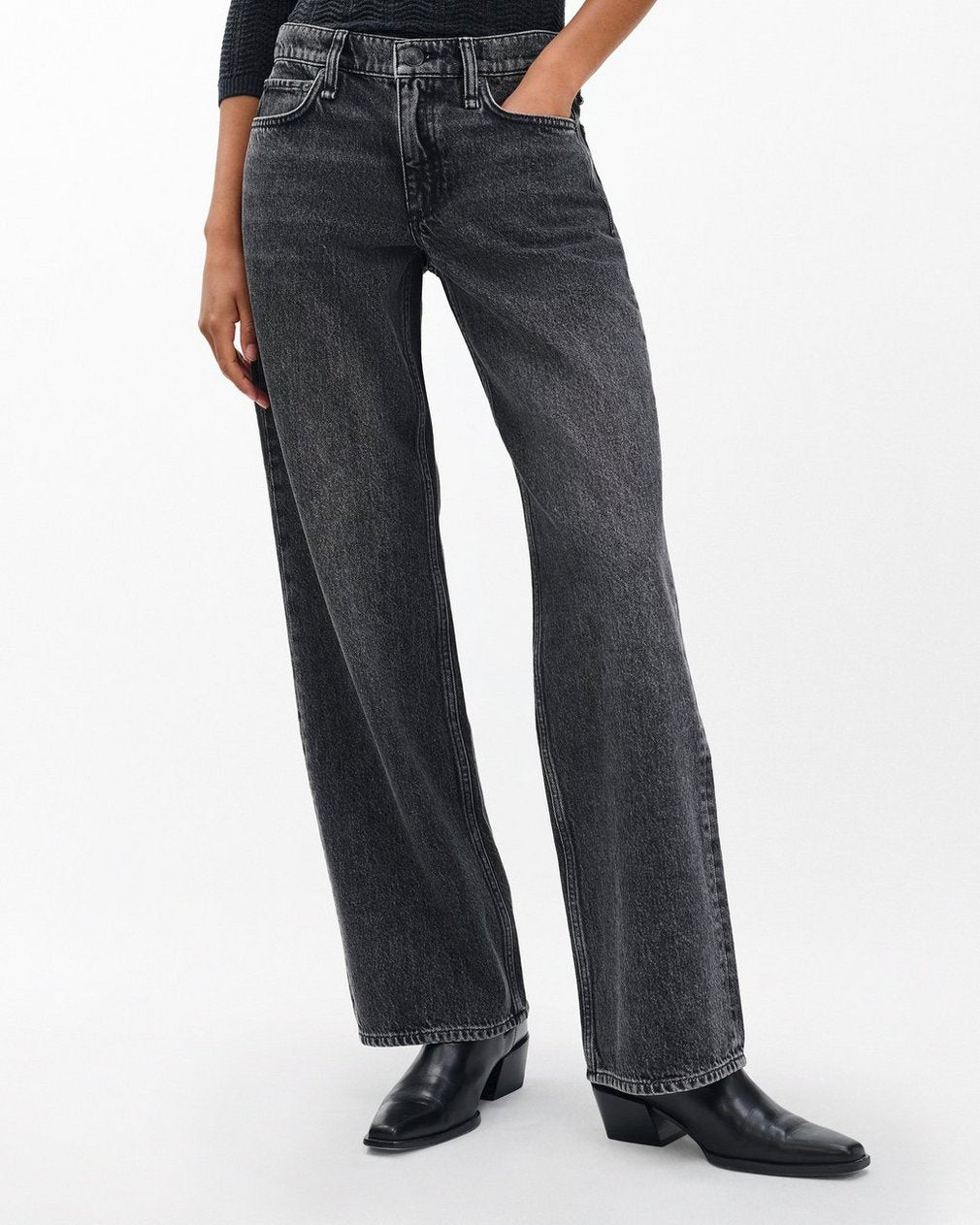 Saige Relaxed Straight Jeans - Charcoal