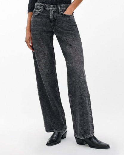 Saige Relaxed Straight Jeans - Charcoal