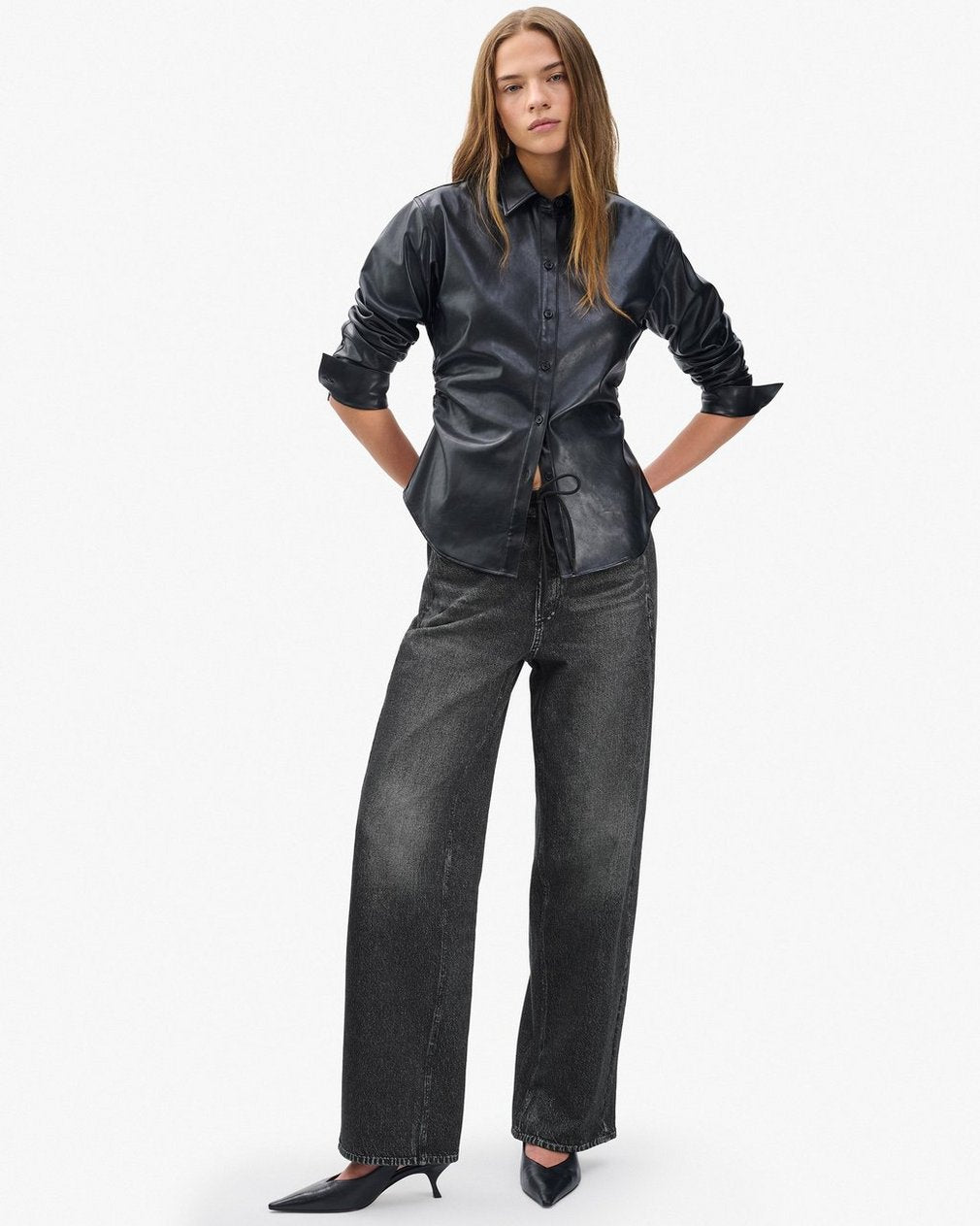 Miramar Drawstring Wide-Leg Pants - Washed Black