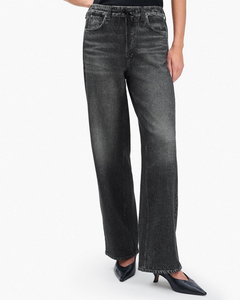 Miramar Drawstring Wide-Leg Pants - Washed Black