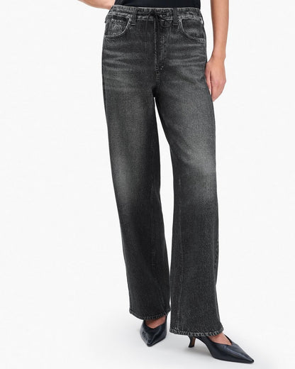 Miramar Drawstring Wide-Leg Pants - Washed Black