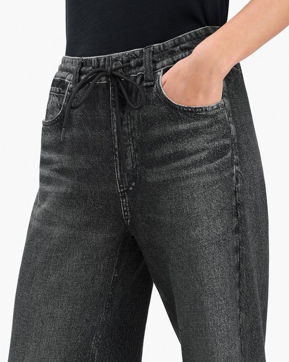 Miramar Drawstring Wide-Leg Pants - Washed Black