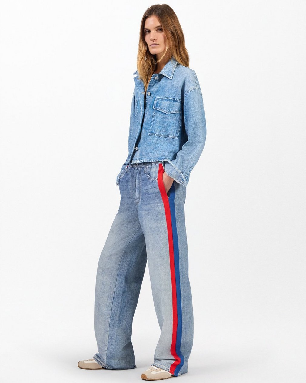 Miramar Sport Stripe Track Pants - Coney Blue Red Stripe