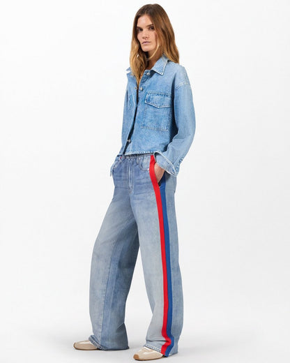 Miramar Sport Stripe Track Pants - Coney Blue Red Stripe