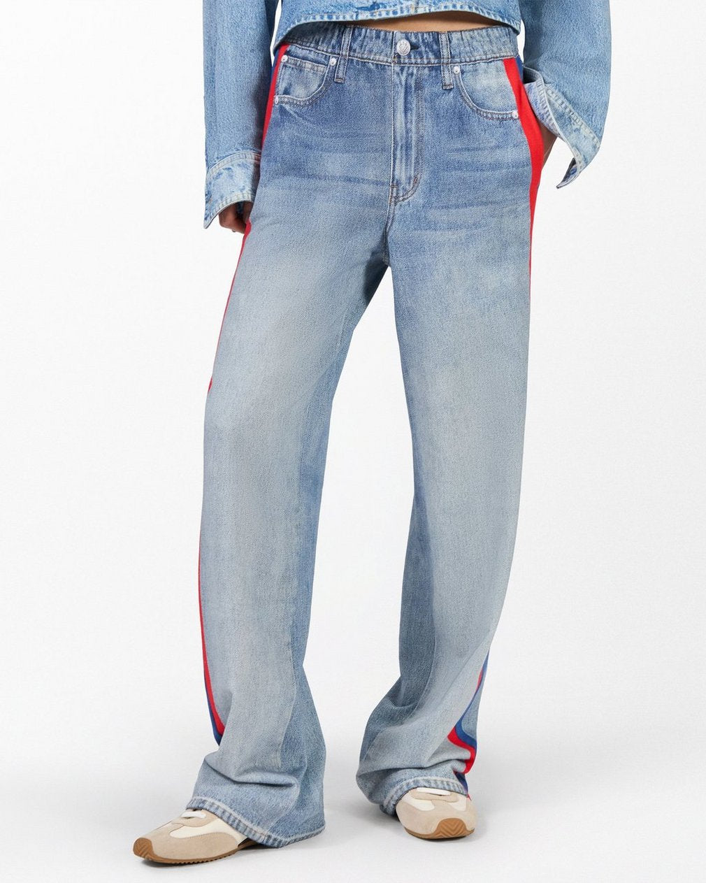Miramar Sport Stripe Track Pants - Coney Blue Red Stripe