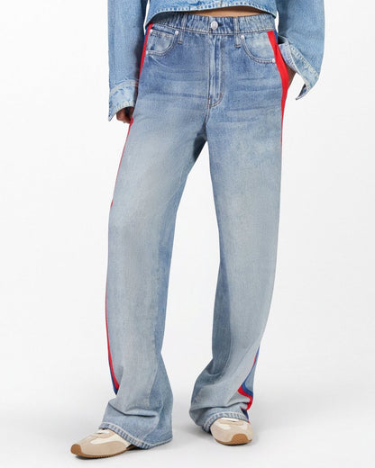 Miramar Sport Stripe Track Pants - Coney Blue Red Stripe