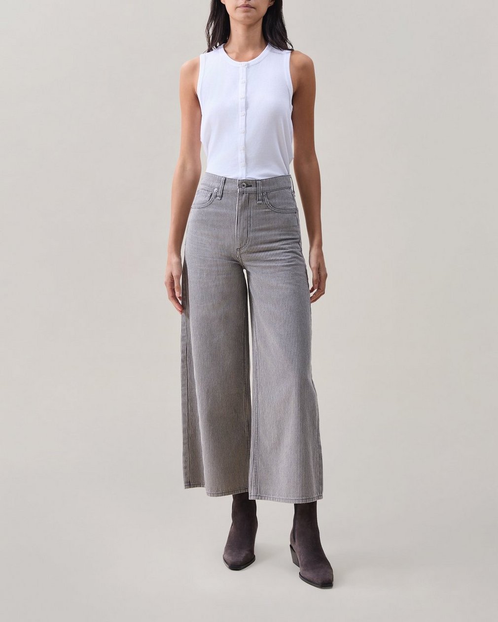 Serena Ankle Wide-Leg Jeans - Grey Stripe