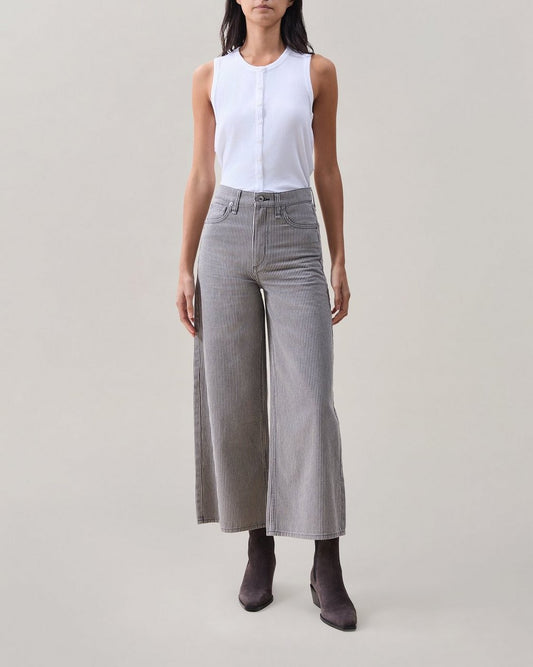 Serena Ankle Wide-Leg Jeans - Grey Stripe