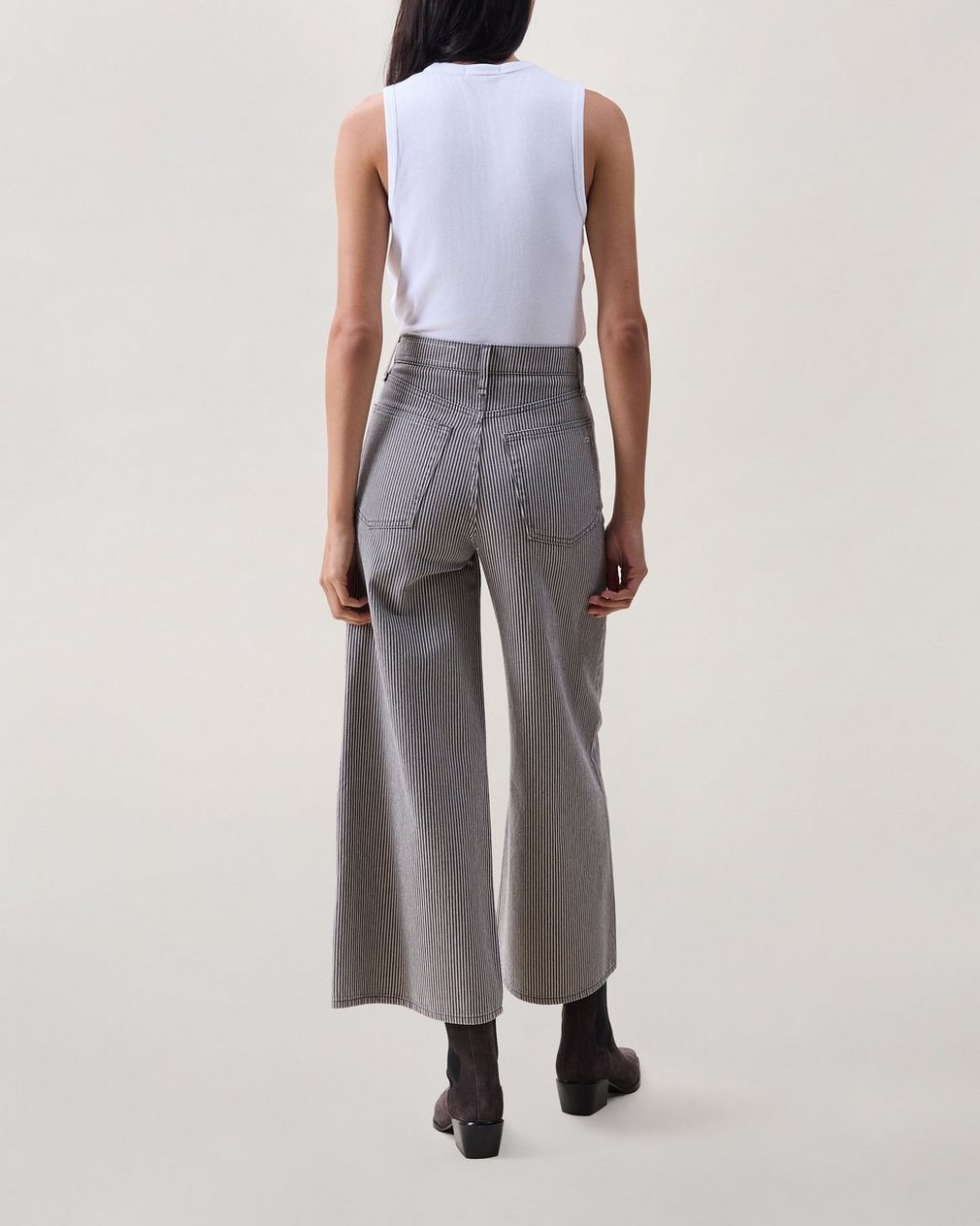 Serena Ankle Wide-Leg Jeans - Grey Stripe