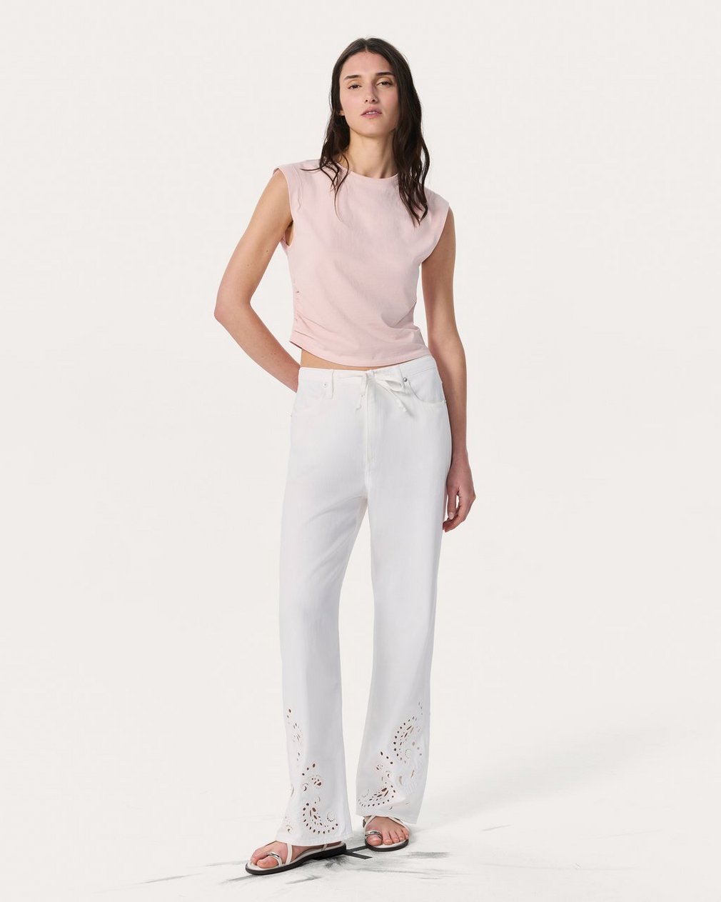 Phoebe Denim Beach Pants - White Eyelet
