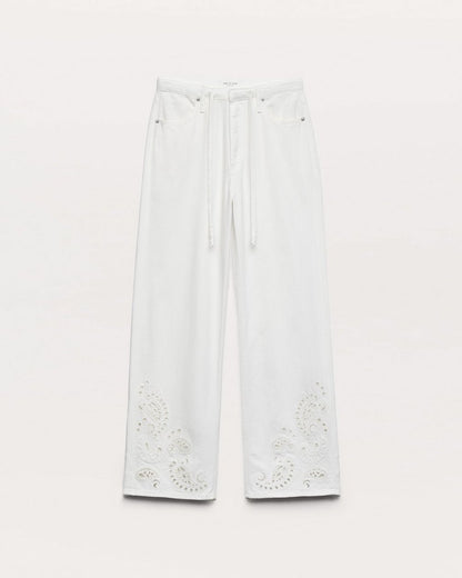 Phoebe Denim Beach Pants - White Eyelet
