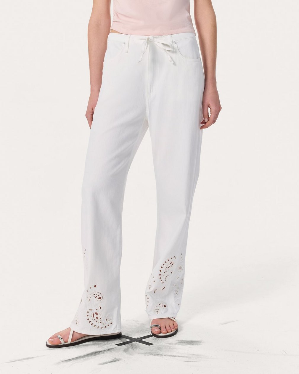 Phoebe Denim Beach Pants - White Eyelet