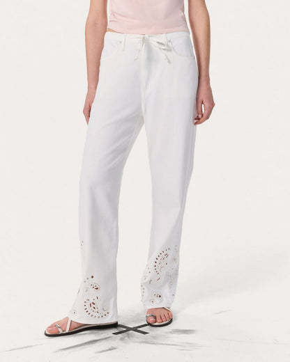 Phoebe Denim Beach Pants - White Eyelet