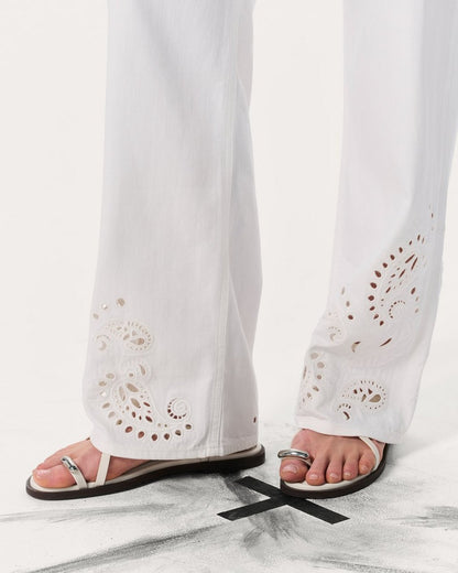 Phoebe Denim Beach Pants - White Eyelet