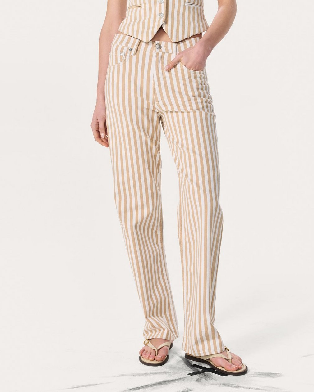 Shea Relaxed Straight Jeans - Tan Stripe