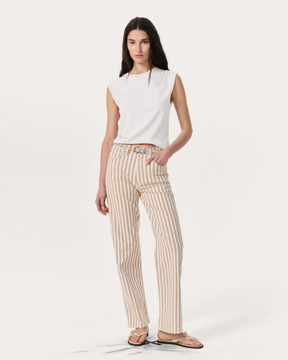 Shea Relaxed Straight Jeans - Tan Stripe