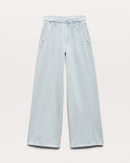 Tailored Sofie Textured Wide-Leg Jeans - Sky Blue Tweed