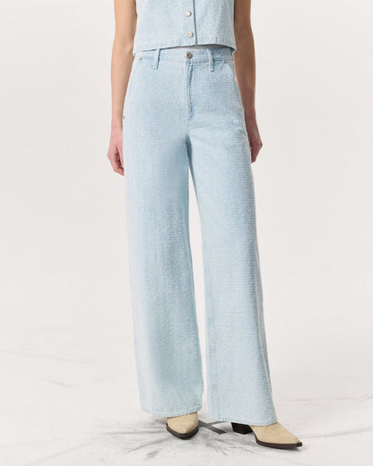 Tailored Sofie Textured Wide-Leg Jeans - Sky Blue Tweed