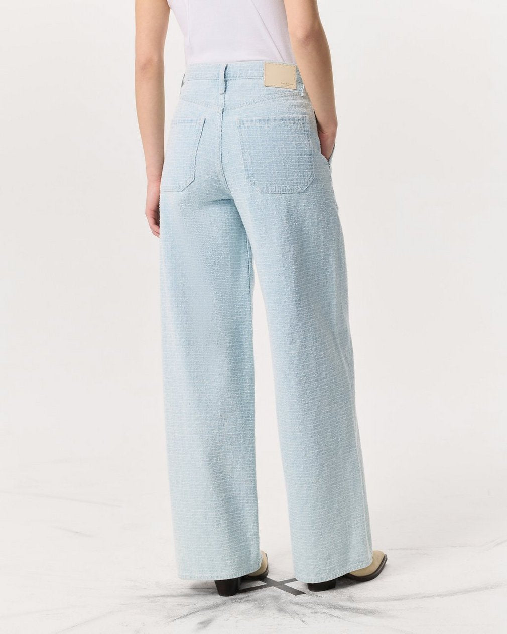 Tailored Sofie Textured Wide-Leg Jeans - Sky Blue Tweed