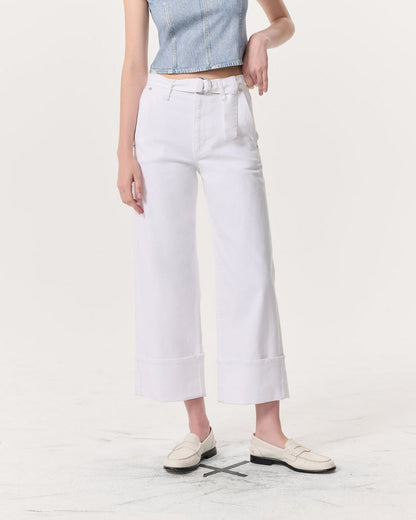 Andi Belted Ankle-Length Wide-Leg Jeans - Optic White