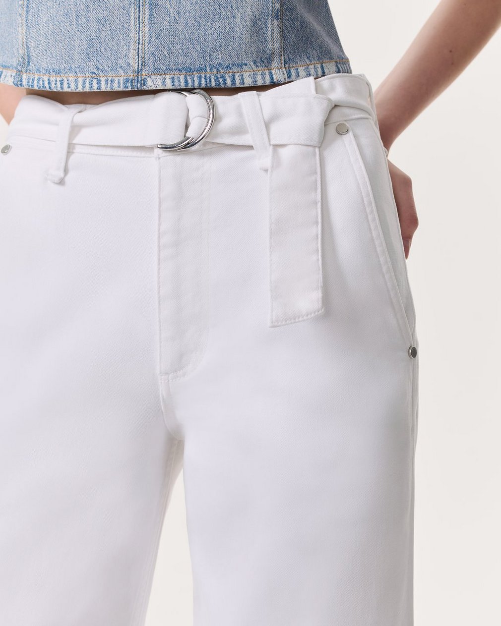 Andi Belted Ankle-Length Wide-Leg Jeans - Optic White