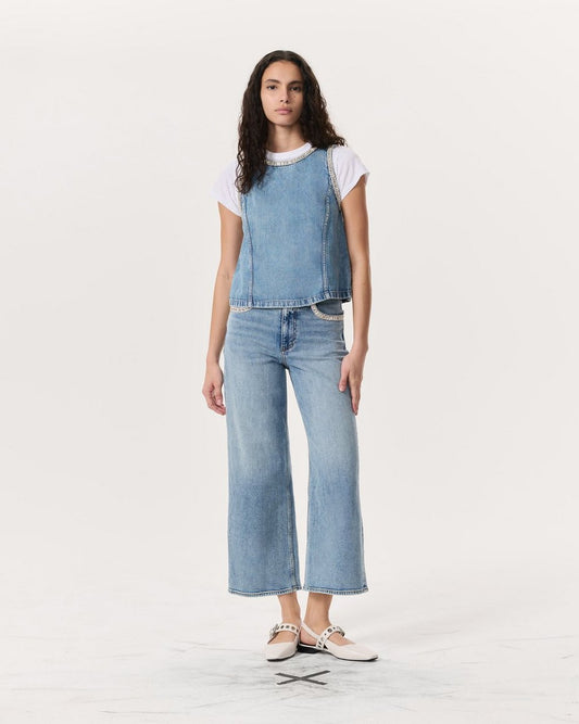 Andi Embellished Ankle-Length Wide-Leg Jeans - Pacific With Jewel