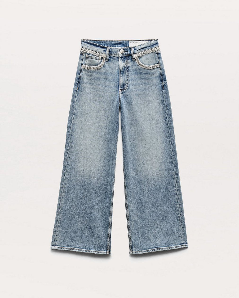 Andi Embellished Ankle-Length Wide-Leg Jeans - Pacific With Jewel