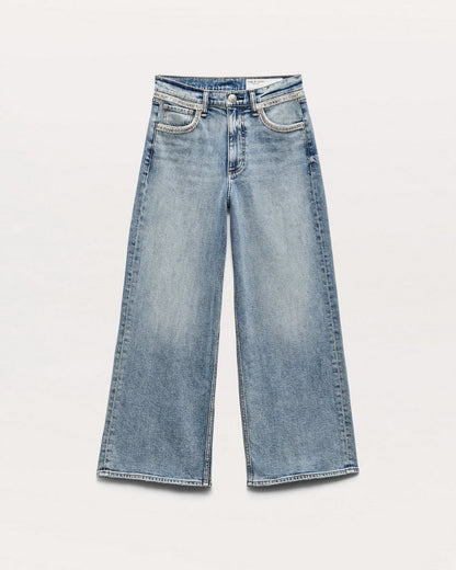 Andi Embellished Ankle-Length Wide-Leg Jeans - Pacific With Jewel