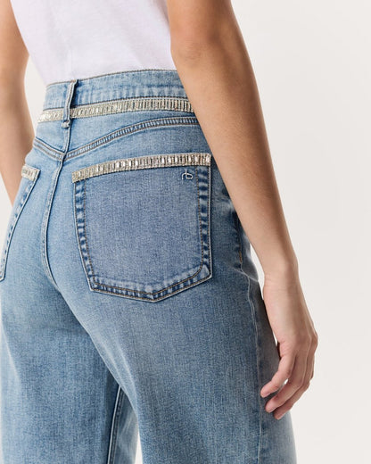 Andi Embellished Ankle-Length Wide-Leg Jeans - Pacific With Jewel
