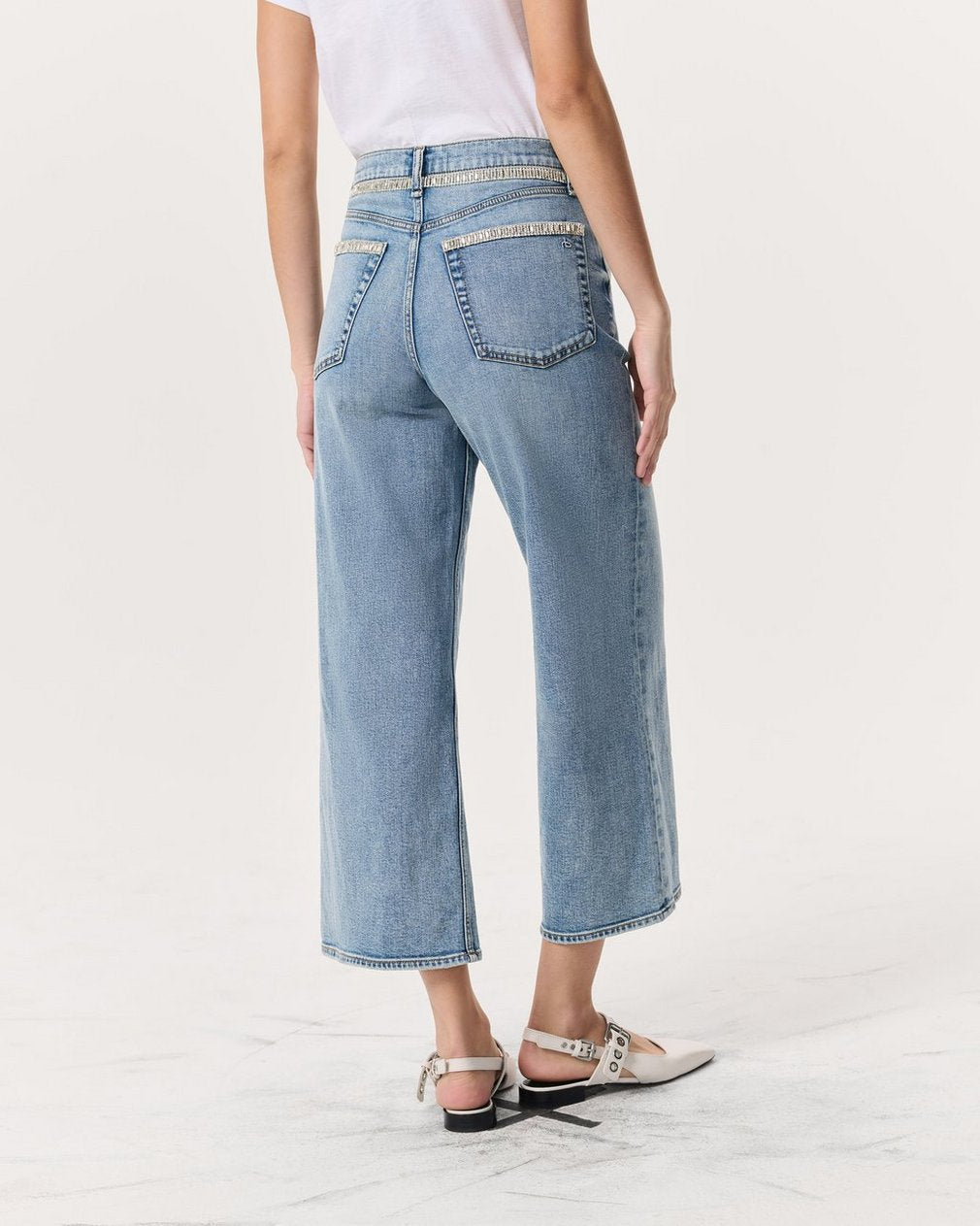 Andi Embellished Ankle-Length Wide-Leg Jeans - Pacific With Jewel