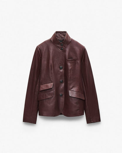 Slade Leather Blazer - Burgundy