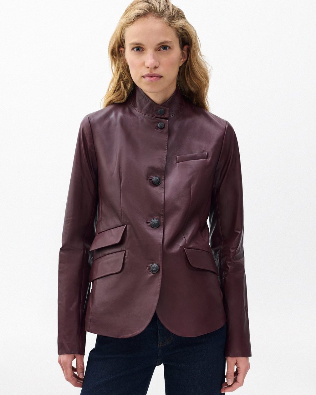 Slade Leather Blazer - Burgundy