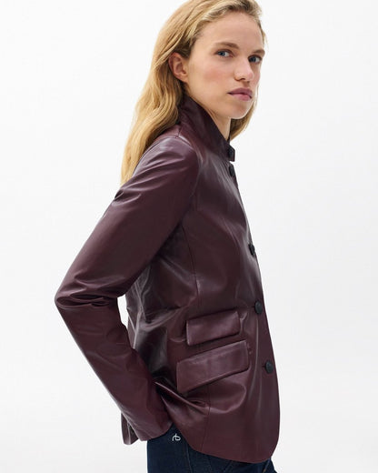 Slade Leather Blazer - Burgundy