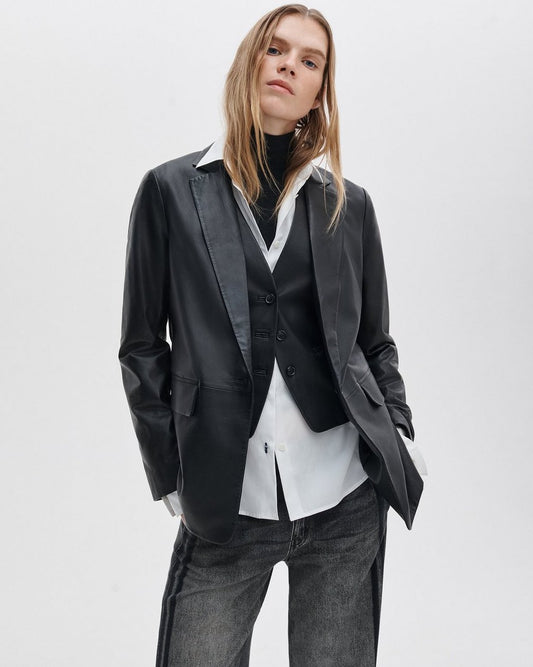 Jennifer Leather Two-in-One Blazer - Black