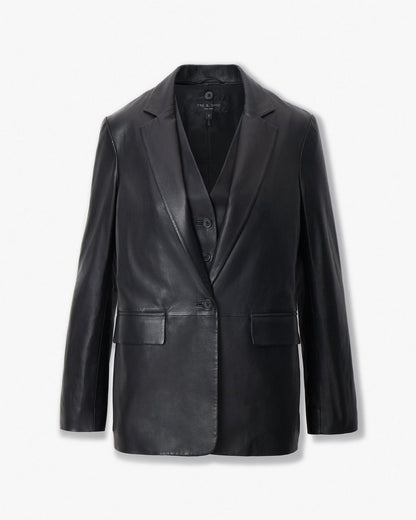Jennifer Leather Two-in-One Blazer - Black