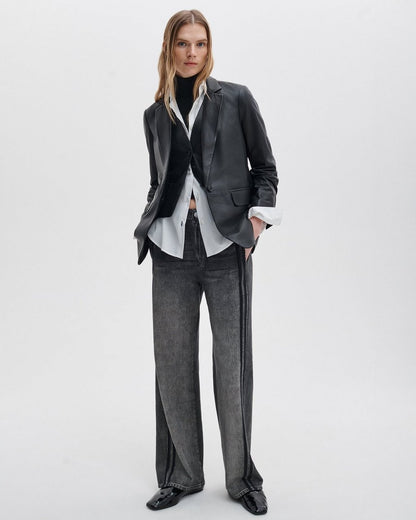 Jennifer Leather Two-in-One Blazer - Black