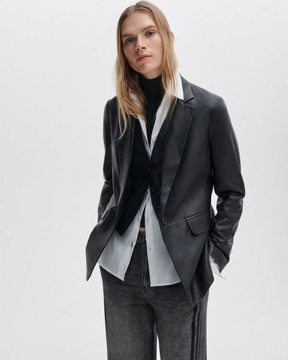 Jennifer Leather Two-in-One Blazer - Black