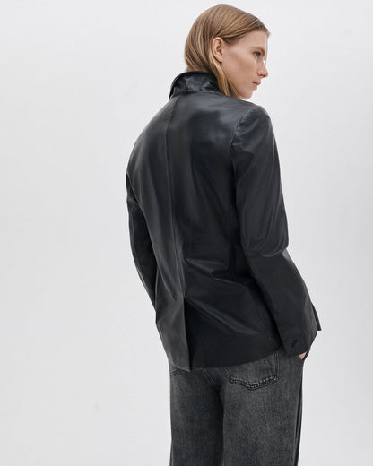 Jennifer Leather Two-in-One Blazer - Black