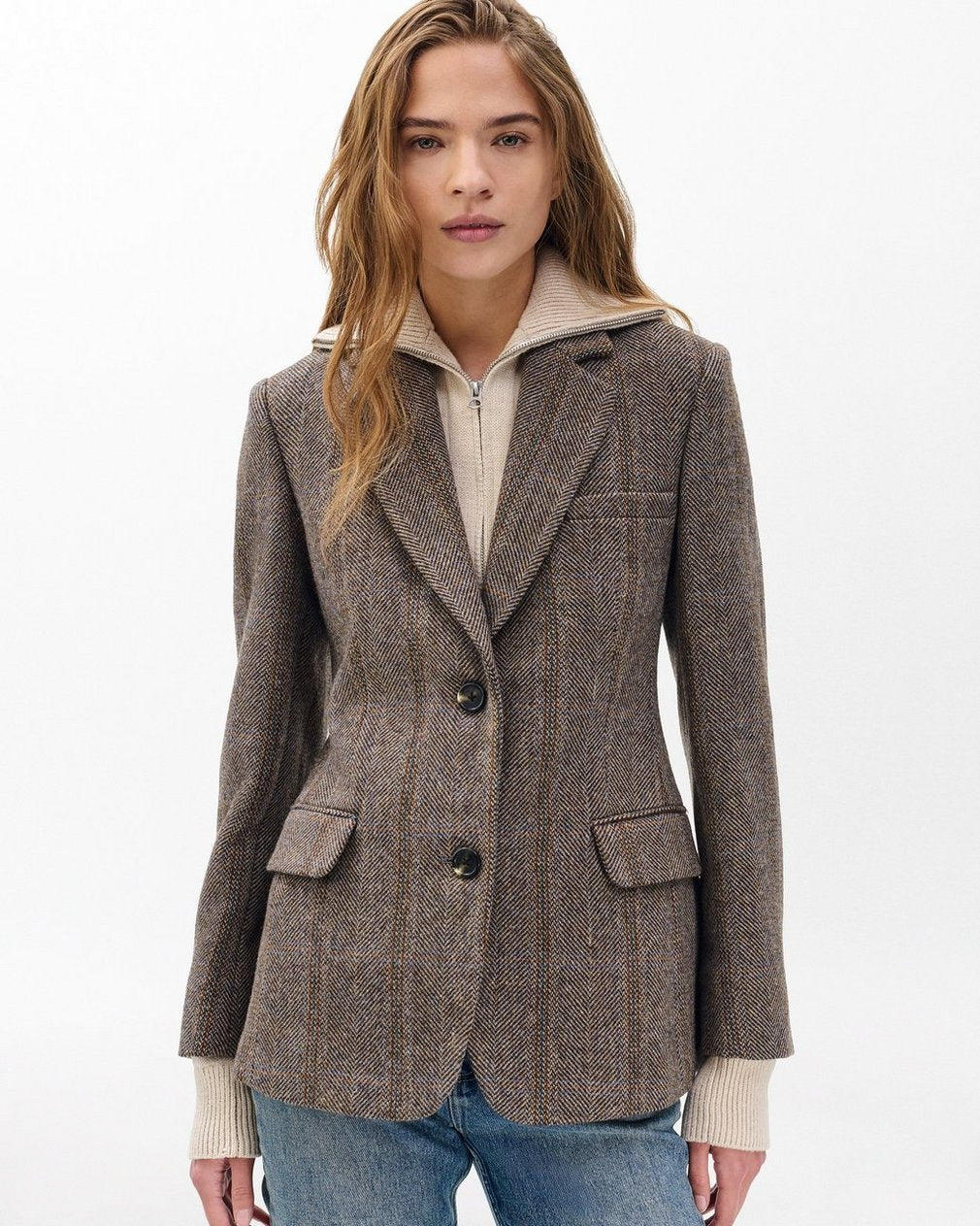 Frank Mixed-Media Plaid Blazer - Brown Multi