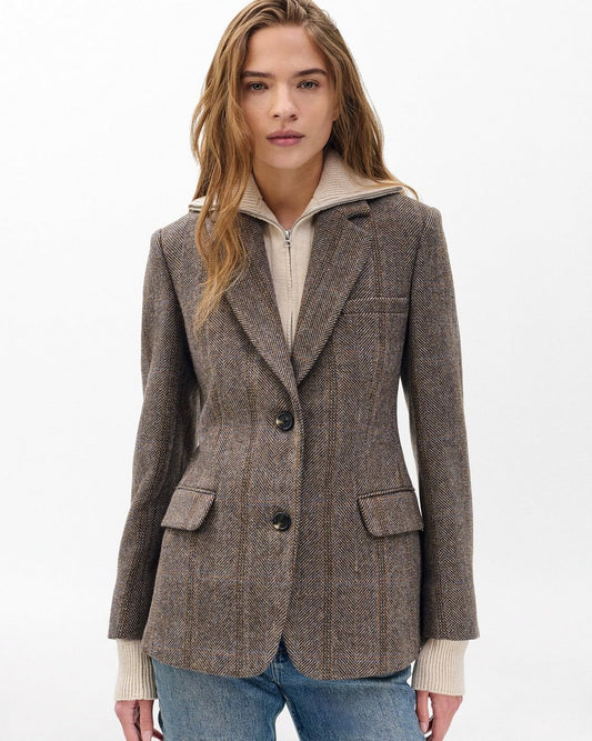 Frank Mixed-Media Plaid Blazer - Brown Multi