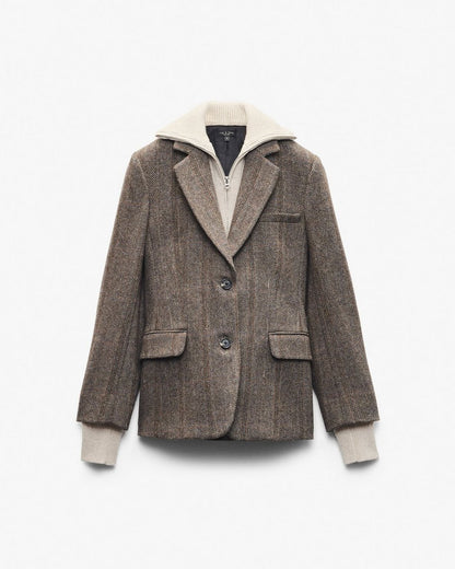 Frank Mixed-Media Plaid Blazer - Brown Multi