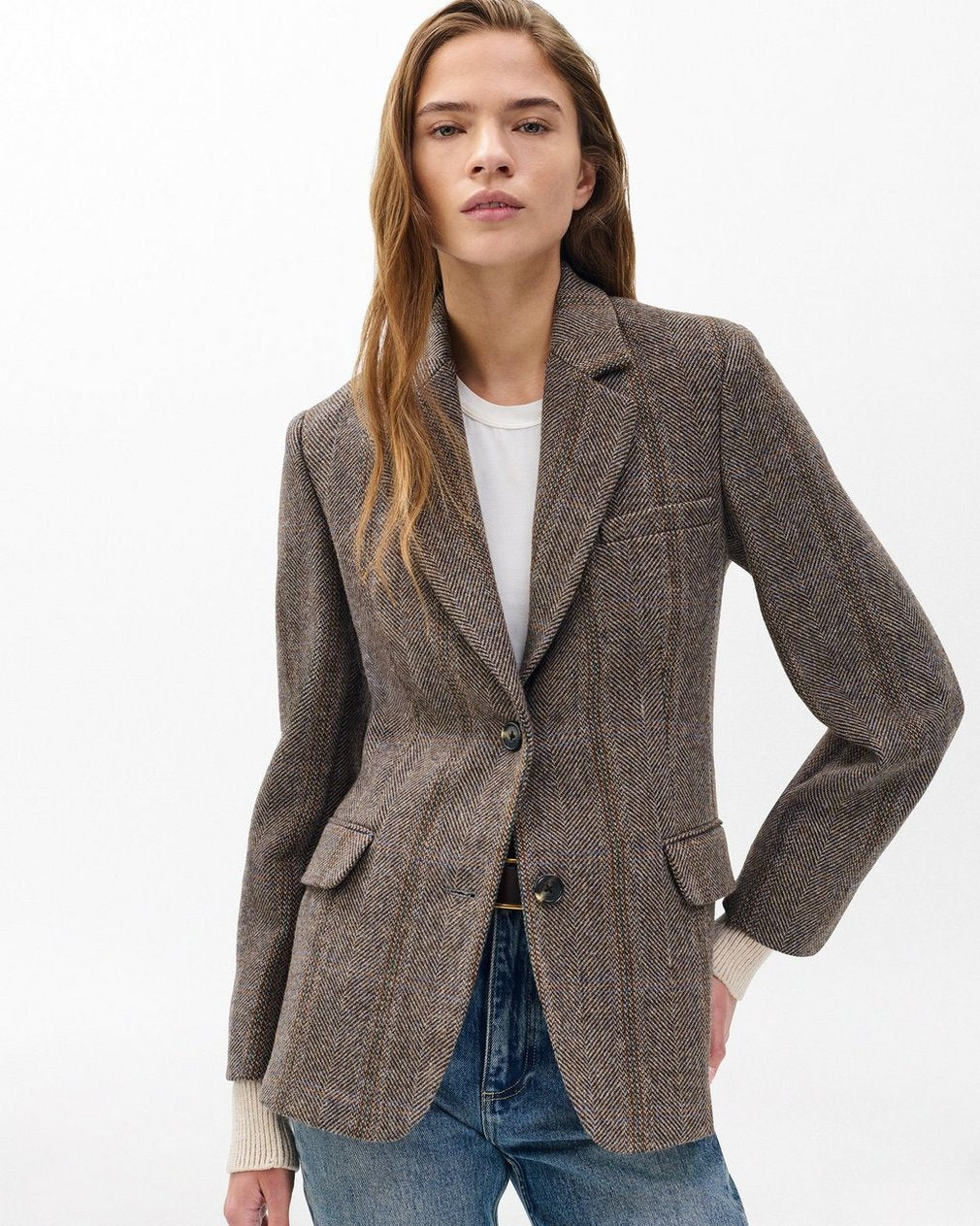 Frank Mixed-Media Plaid Blazer - Brown Multi