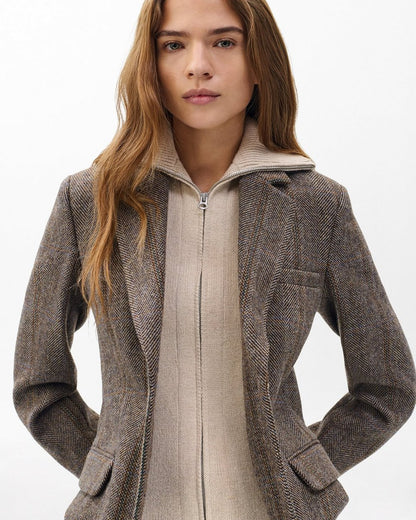 Frank Mixed-Media Plaid Blazer - Brown Multi