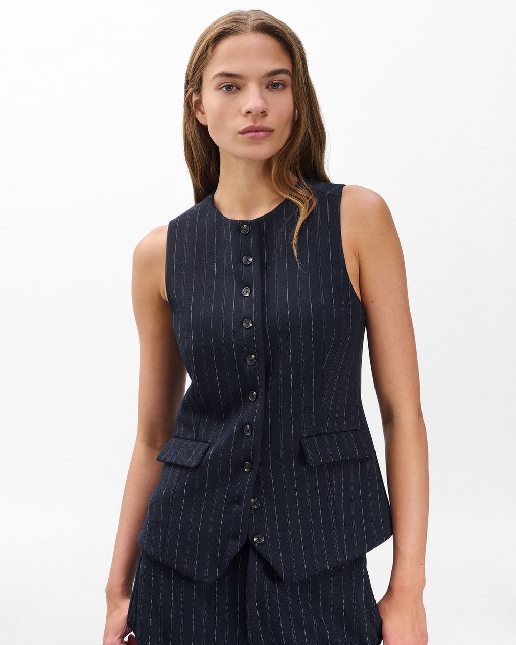 Irina Long Vest - Navy Multi