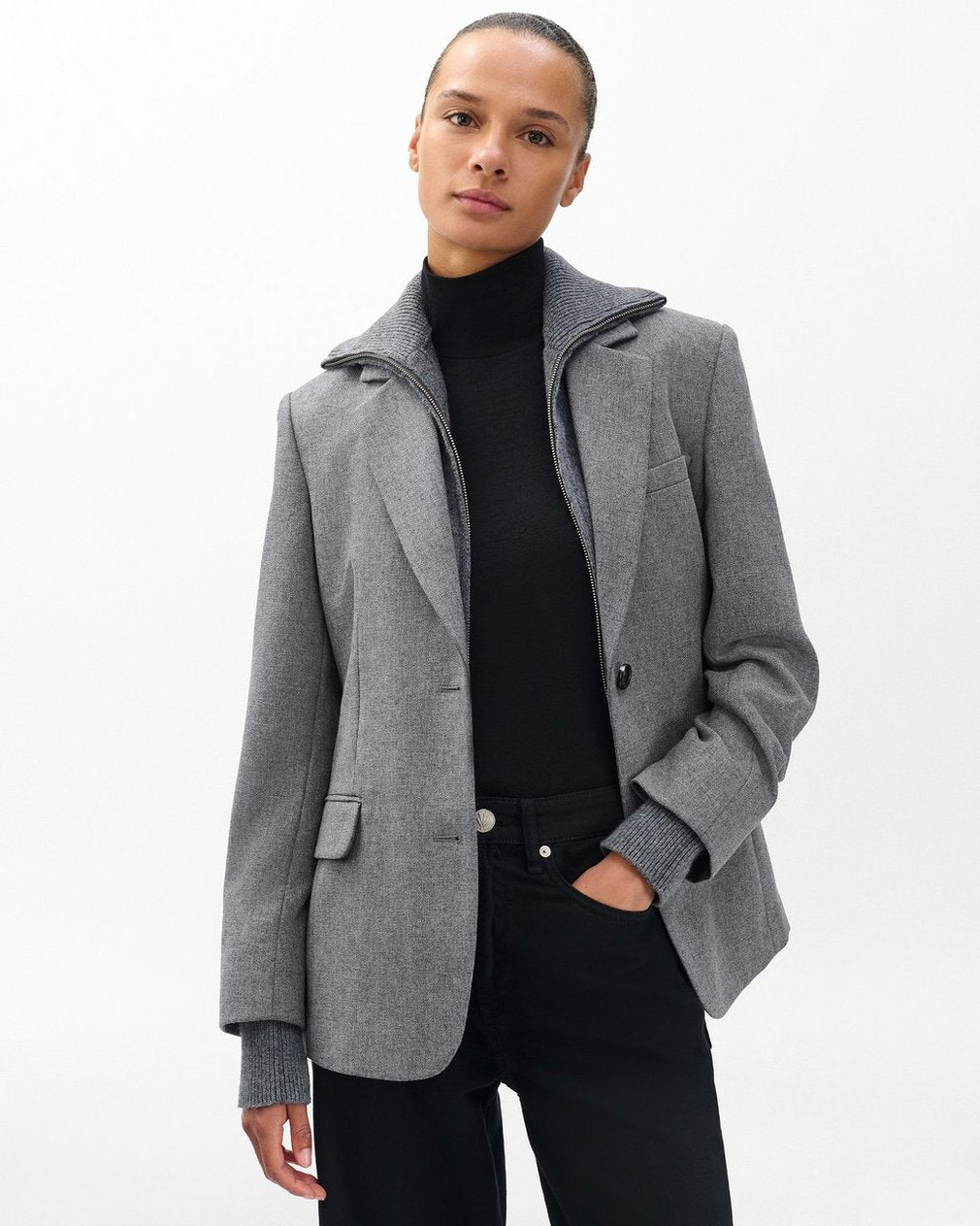 Frank Mixed-Media Blazer - Grey